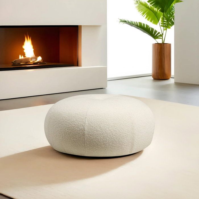 Atelier Del Sofa Tina Puff Bouclet White Diametro 55 cm x Altura 35 cm Asiento Comodo Elegante